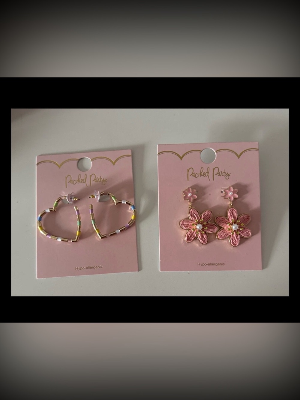 Packed Party Pastel Heart And Beaded Pink Flower Earrings Hypo-allergenic New